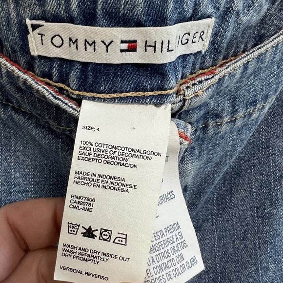 VTG Y2K 2004 Tommy Hilfiger Cargo Jeans Capris Grunge Skater Blue Size 4 Pockets - Picture 4 of 12